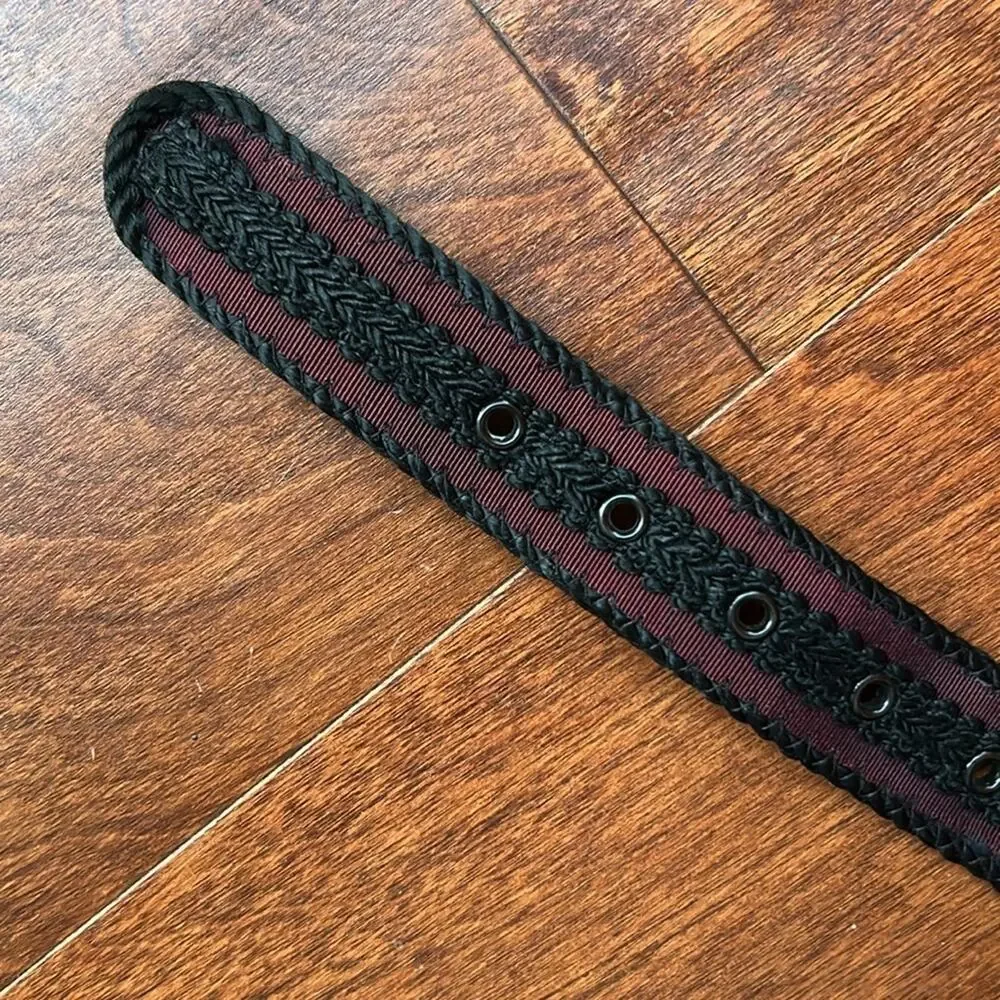 Super Vintage, Super Cool Black and Burgundy Fabric and Ribbon Belt, Size Small
